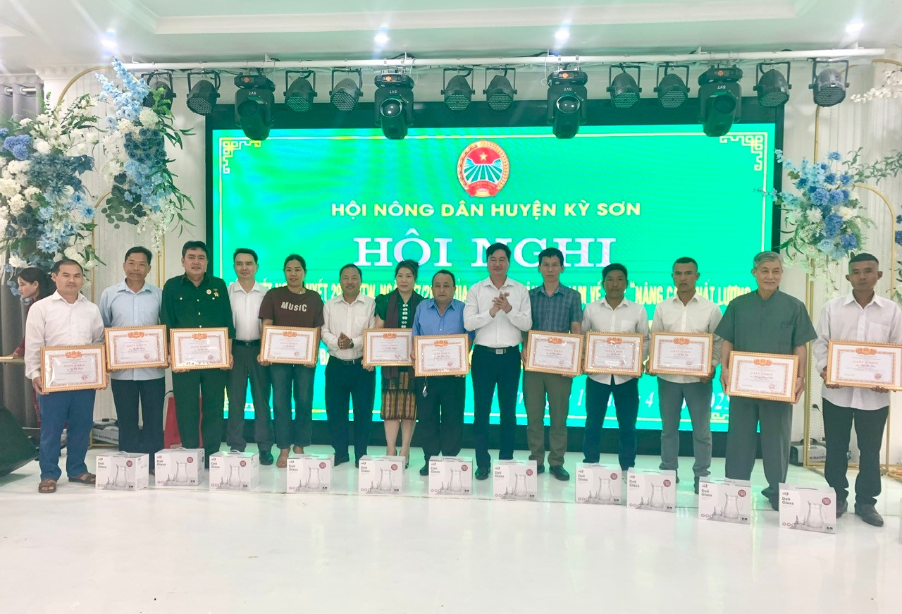 dai dien lanh dao hnd tinh huyen uy ubnd huyen tang giay khen cho cac